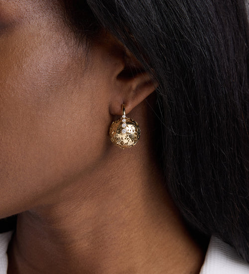 Gold & Diamond 18mm Icon Wallpaper Bead Earrings