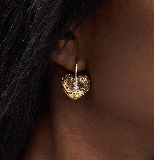 Gold & Diamond Heart Icon Wallpaper Bead Earrings
