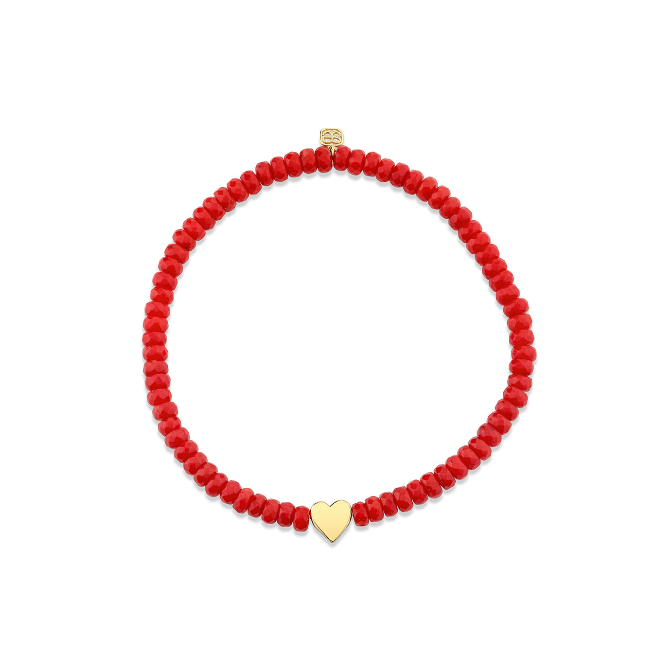 Shop Sydney Evan 14k Pure Gold Tiny Heart on Red Sea Bamboo Bracelet