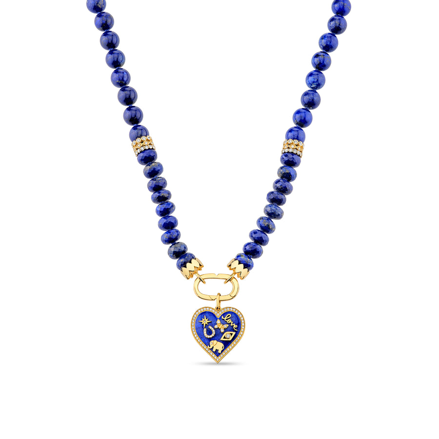 Gold & Diamond Puffy Icon Heart Lapis Necklace - Sydney Evan Fine Jewelry
