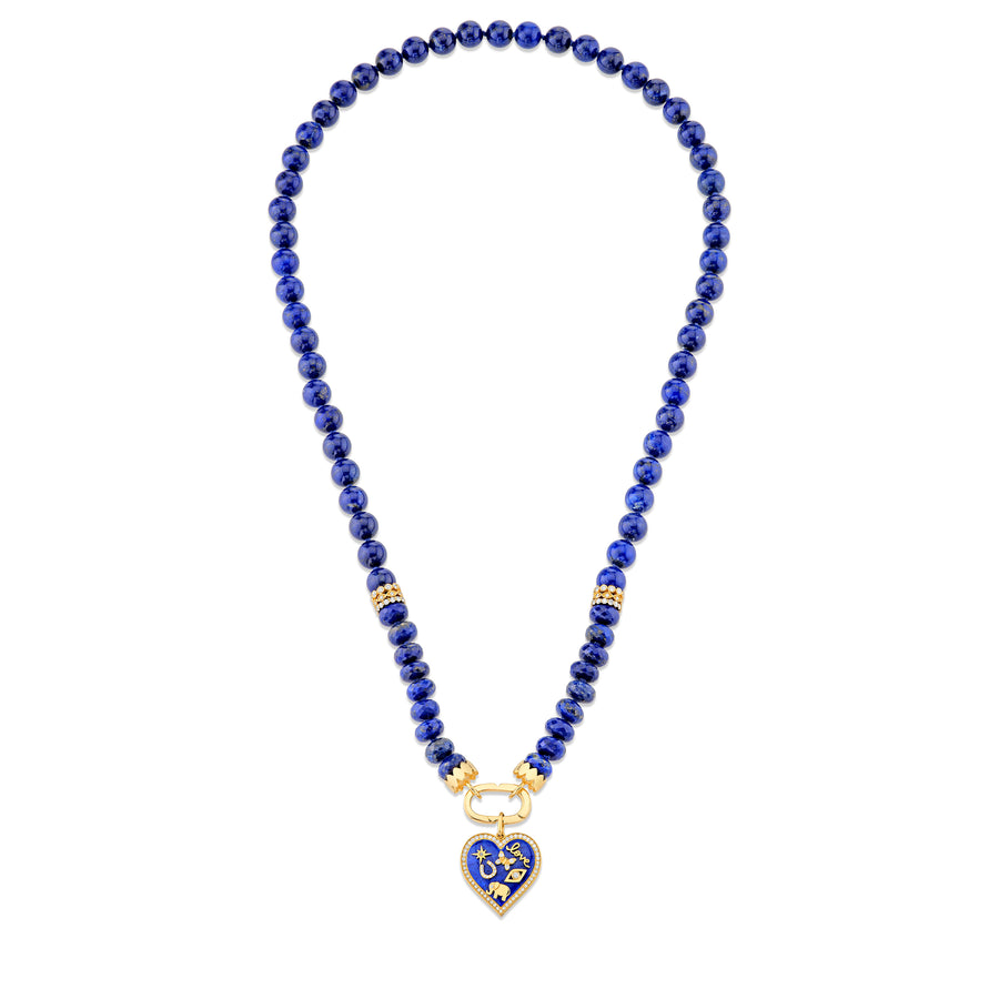 Gold & Diamond Puffy Icon Heart Lapis Necklace - Sydney Evan Fine Jewelry