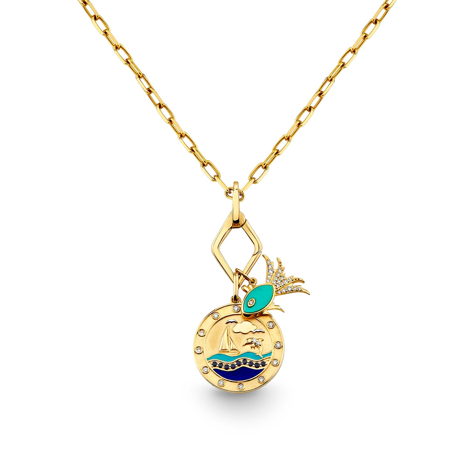 【Sydney Evan】Fishbone 14Kゴールド ダイヤモンド ペンダント Shop Sydney Evan 14k Gold & Diamond Porthole & Fish Necklace