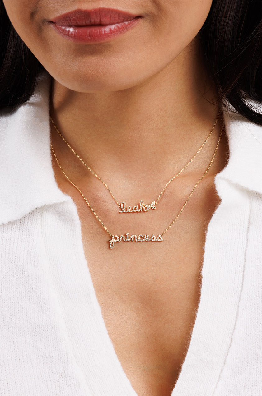 Shop Sydney Evan 14k Gold Diamond Princess Script Necklace