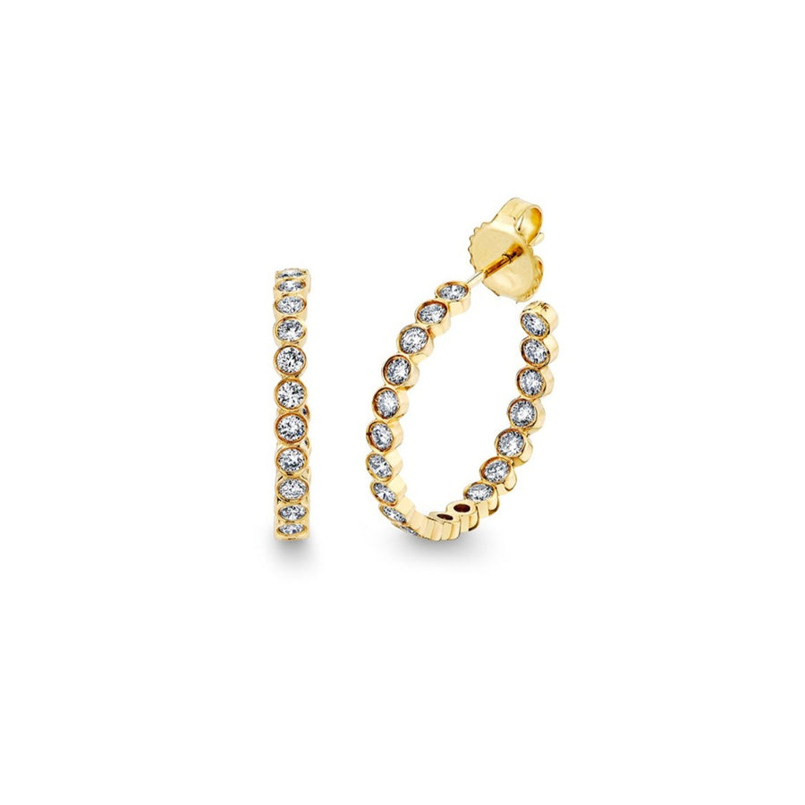 Gold & Diamond Bezel Medium Hoops - Sydney Evan Fine Jewelry