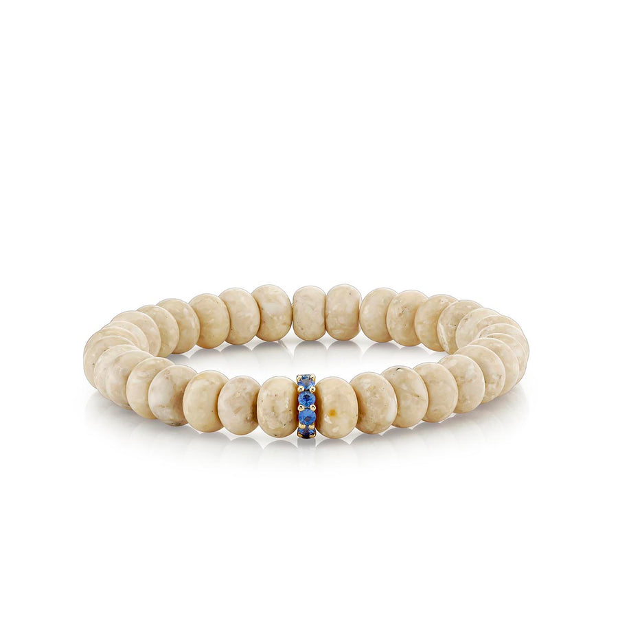 Gold & Sapphire Rondelle on Cream Jasper - Sydney Evan Fine Jewelry