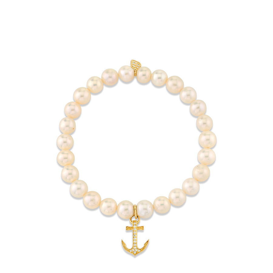 Gold & Diamond Anchor on Pearls - Sydney Evan Fine Jewelry