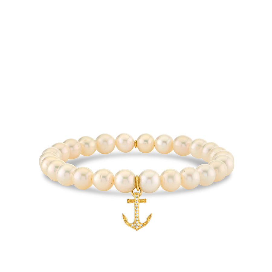 Gold & Diamond Anchor on Pearls - Sydney Evan Fine Jewelry