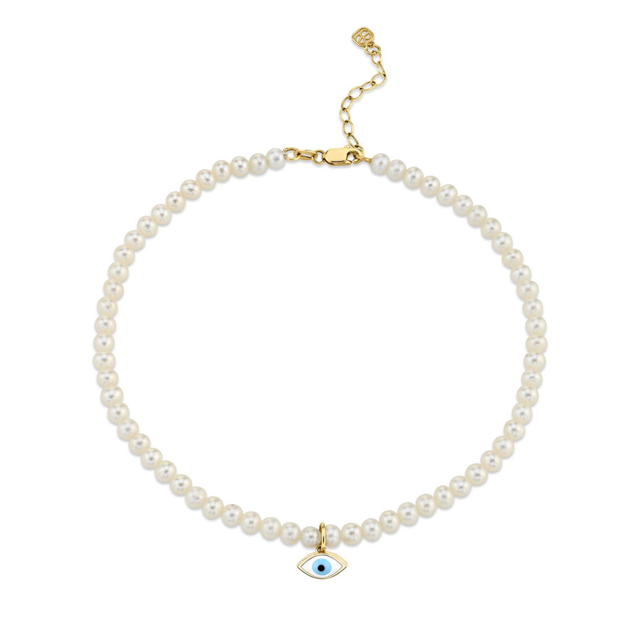 Gold & Enamel Evil Eye Pearl Anklet - Sydney Evan Fine Jewelry