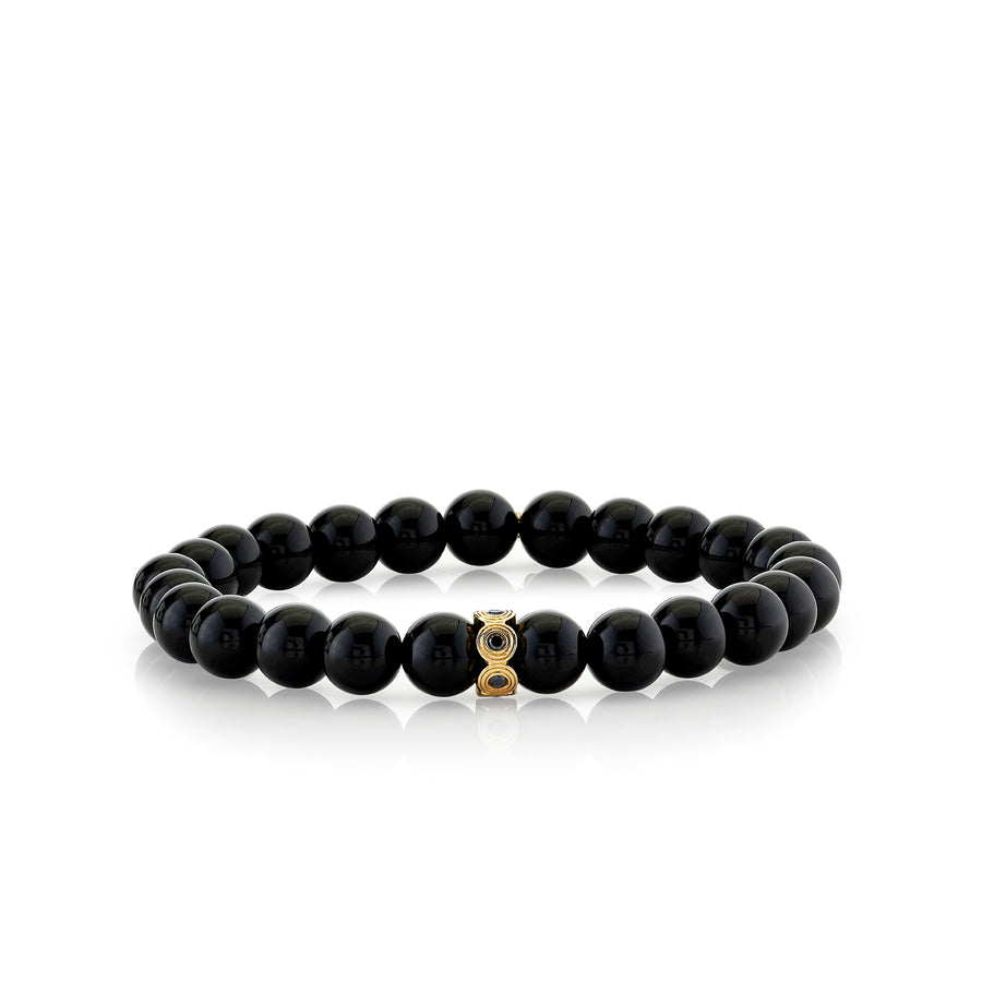 Men's Collection Gold & Black Diamond Fluted Rondelle on Onyx - Sydney Evan Fine Jewelry