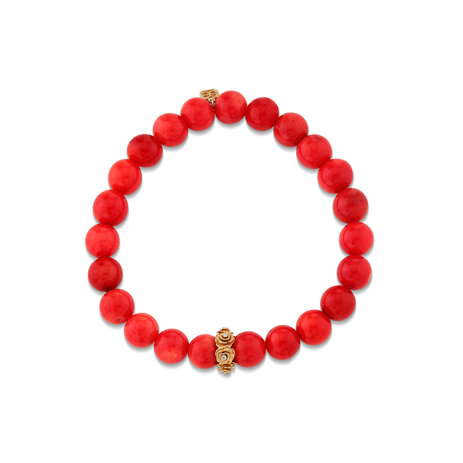 Gold & Diamond Rose Rondelle on Red Bamboo Coral - Sydney Evan Fine Jewelry