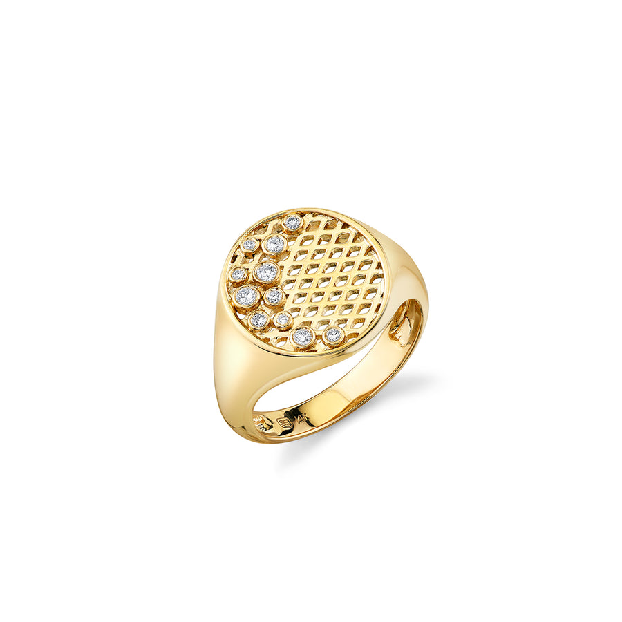 Gold & Diamond Oval Fishnet Signet Ring - Sydney Evan Fine Jewelry