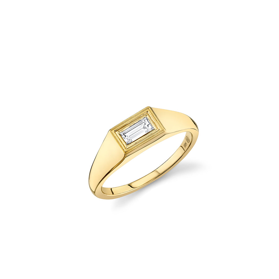 Gold & Diamond Fluted Baguette Signet Ring - Sydney Evan Fine Jewelry