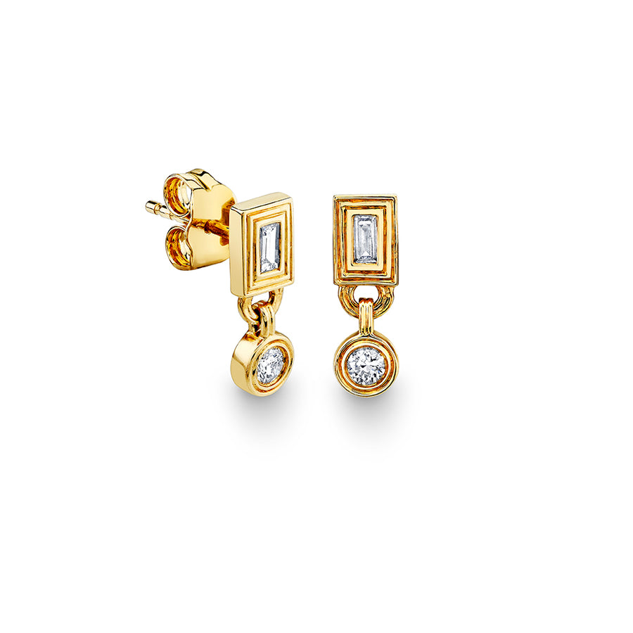 Gold & Diamond Fluted Baguette & Round Drop Earring - Sydney Evan Fine Jewelry