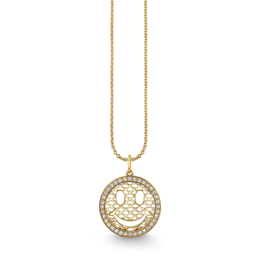 Gold & Diamond Fishnet Happy Face Charm - Sydney Evan Fine Jewelry