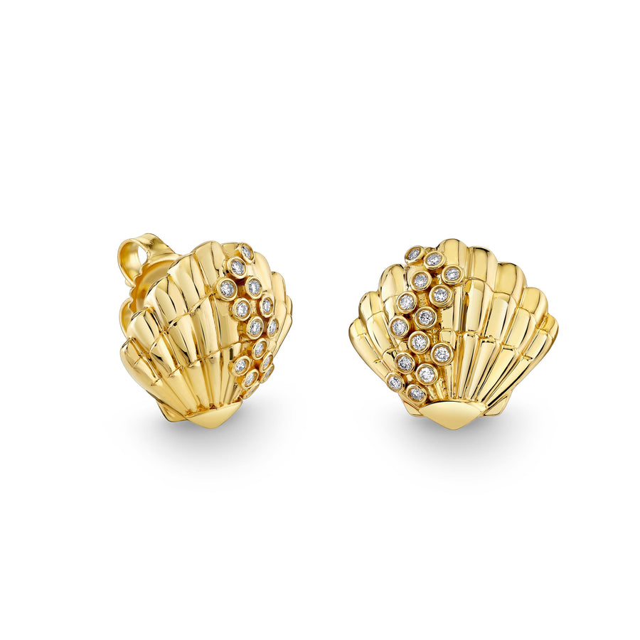 Gold & Diamond Large Clam Shell Stud - Sydney Evan Fine Jewelry