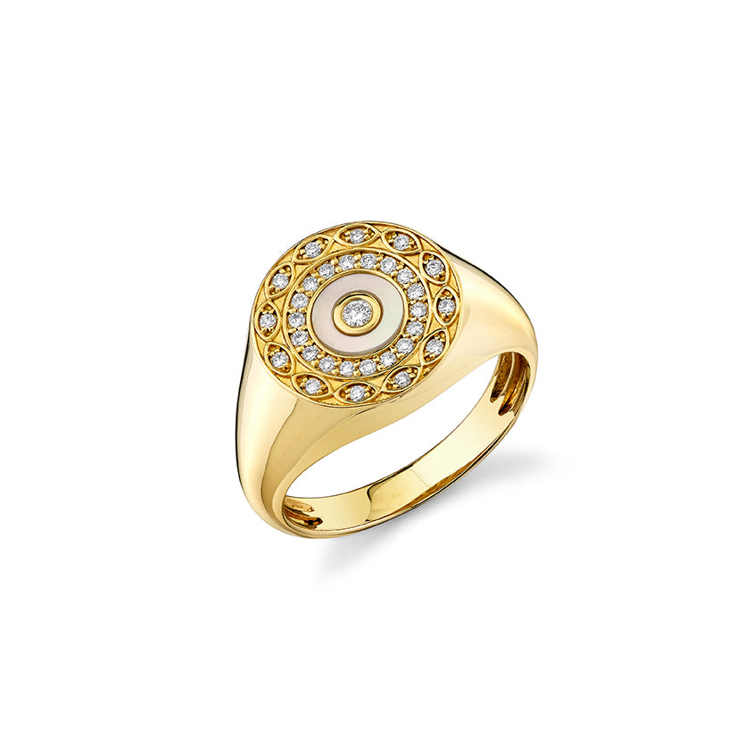 Gold & Diamond Evil Eye Stone Inlay Signet Ring - Sydney Evan Fine Jewelry