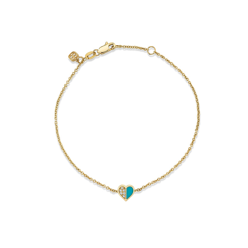 Sydney Evan Shop Sydney Evan 14K Gold Diamond Baby Heart Stone Inlay Bracelet Turquoise