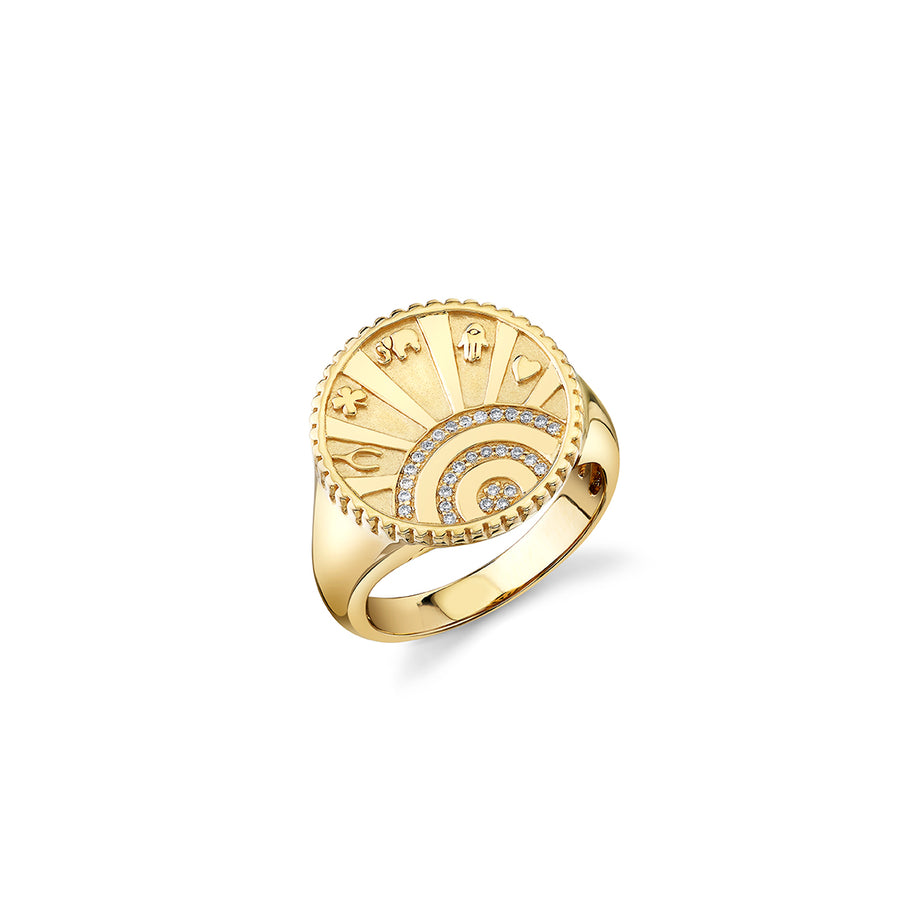 Gold & Diamond Small Luck Coin Signet Ring - Sydney Evan Fine Jewelry