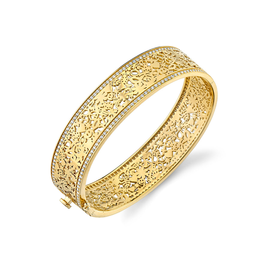 Gold & Diamond Large Wallpaper Hinge Bangle - Sydney Evan Fine Jewelry