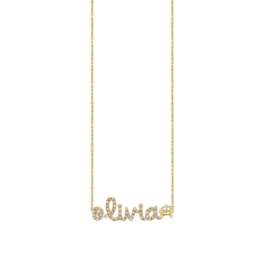 Gold & Diamond Small Custom Script Cancer Zodiac Necklace - Sydney Evan Fine Jewelry