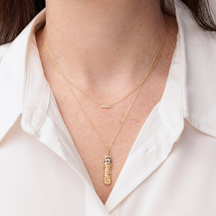 Gold & Diamond Baguette Round Bezel Necklace - Sydney Evan Fine Jewelry