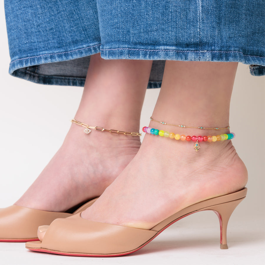 Gold & Rainbow Hamsa Rainbow Jade Anklet - Sydney Evan Fine Jewelry