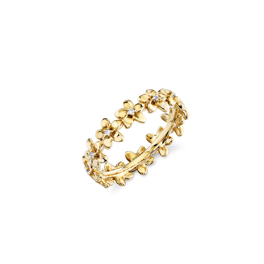 Shop Sydney Evan 14k Gold Diamond Tiny Plumeria Eternity Ring