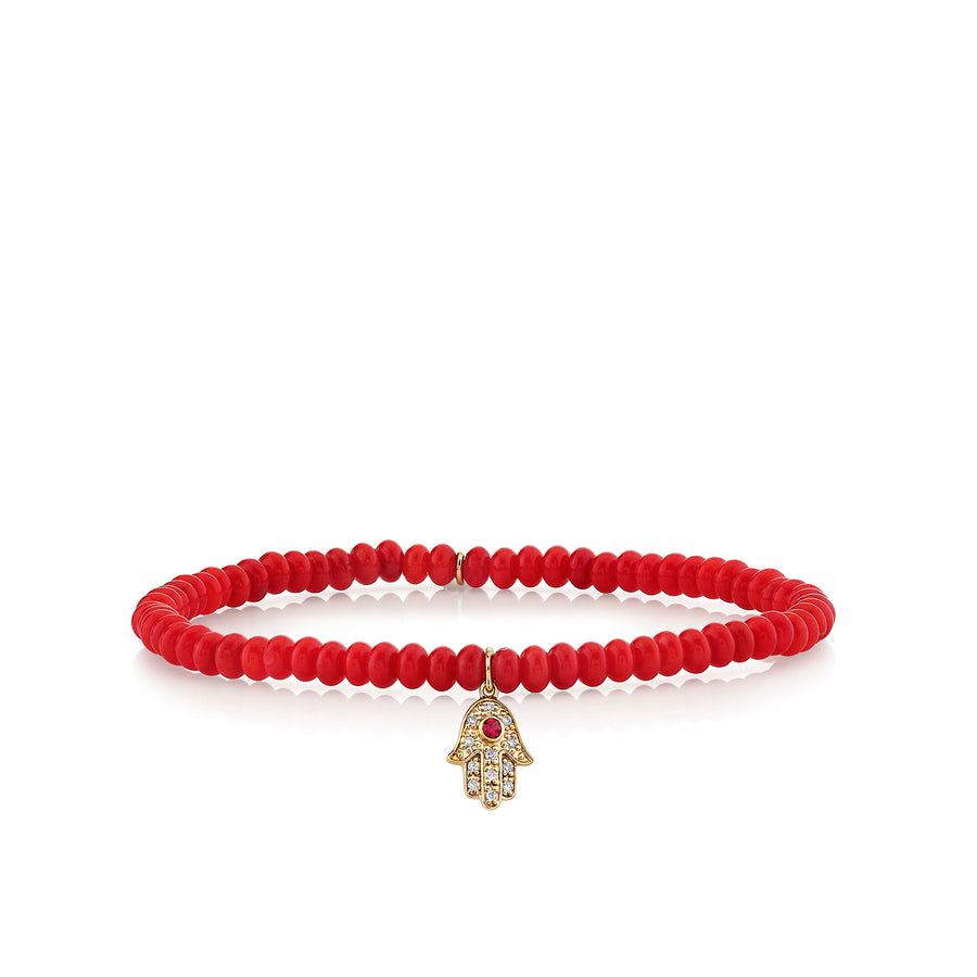 Gold & Diamond Mini Hamsa on Red Bamboo Coral - Sydney Evan Fine Jewelry