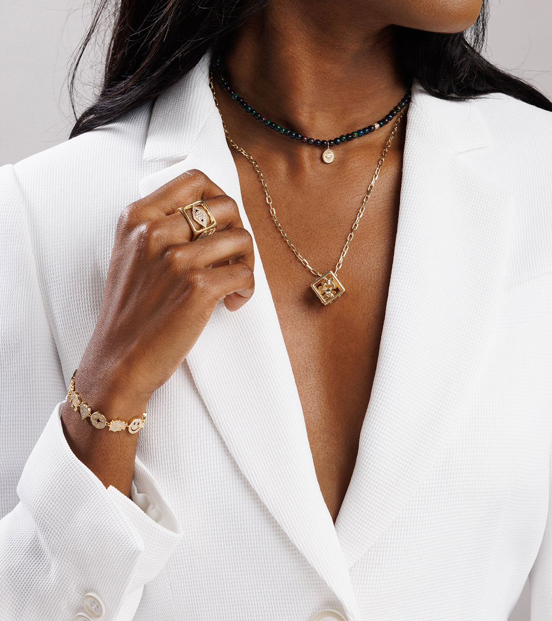 Shop Sydney Evan 14kGold & Pavé Diamond Multi-Icon Bracelet