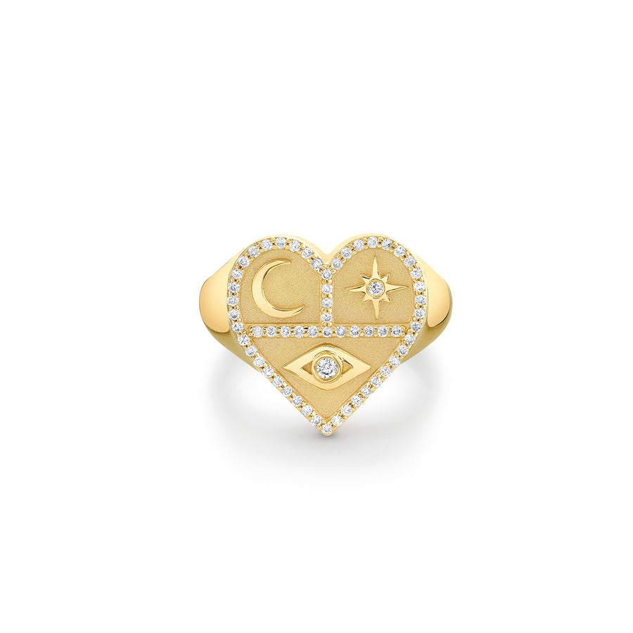 Gold & Diamond Heart Tricon Signet Ring - Sydney Evan Fine Jewelry