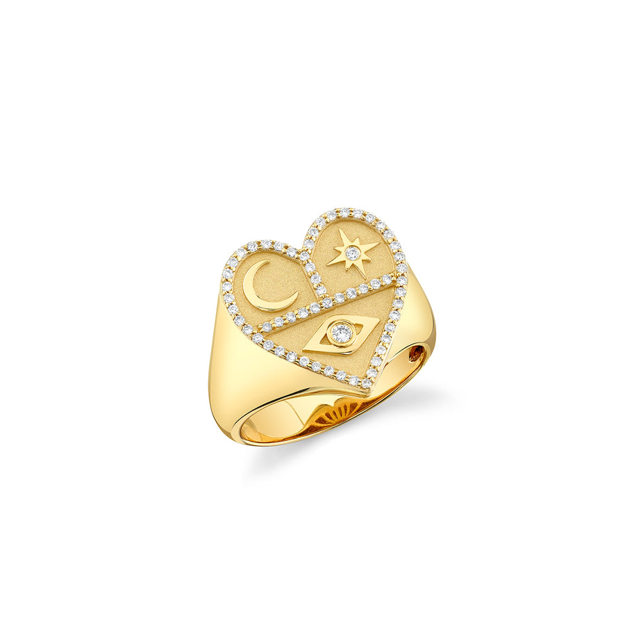 Gold & Diamond Heart Tricon Signet Ring - Sydney Evan Fine Jewelry