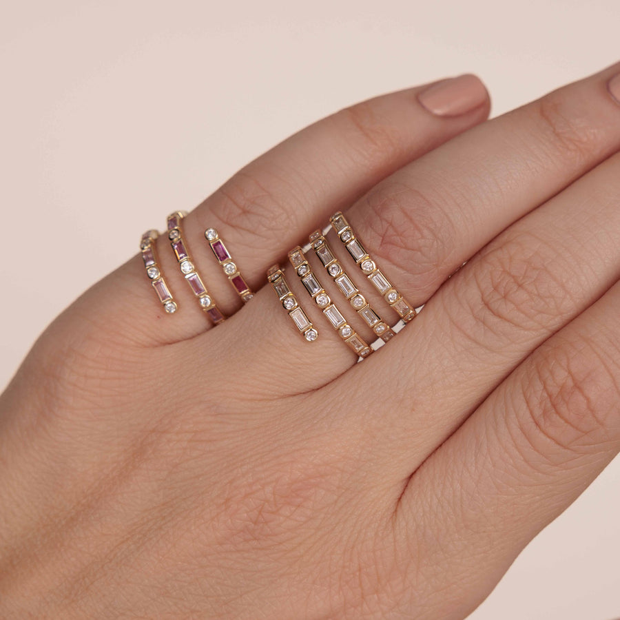 Gold & Diamond Baguette Double Coil Ring - Sydney Evan Fine Jewelry