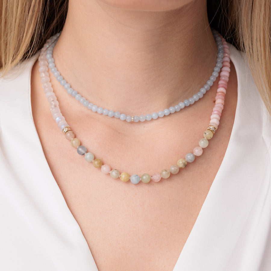 Gold & Diamond Rondelle Aquamarine Necklace - Sydney Evan Fine Jewelry