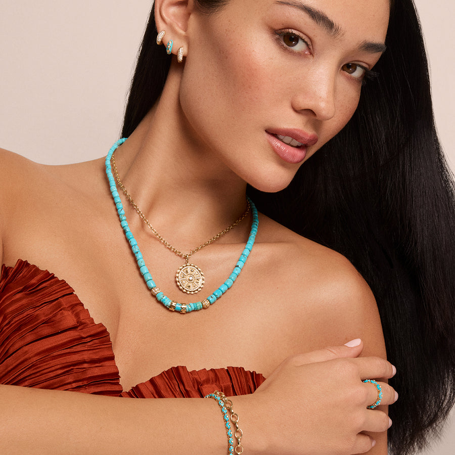 Gold & Diamond Multi-Rondelle Turquoise Necklace - Sydney Evan Fine Jewelry