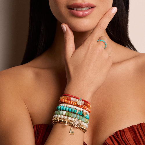 Gold & Turquoise Scallop Rondelle on Red Bamboo Coral