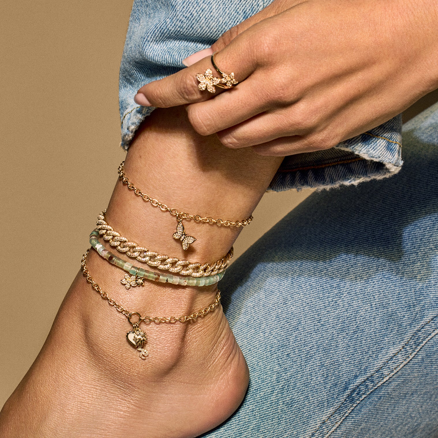 Shop Sydney Evan 14k Gold & Diamond Butterfly Anklet