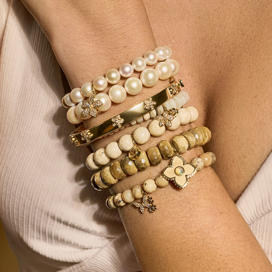 Gold & Diamond Plumeria on Pearls - Sydney Evan Fine Jewelry