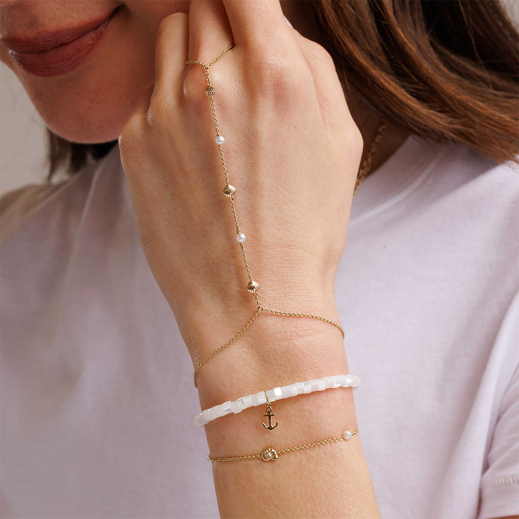 Shop Sydney Evan 14k Pure Gold Tiny Anchor on Mother of Pearl