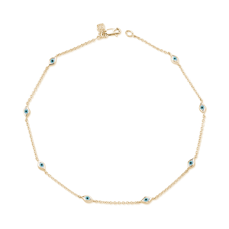 Gold Multi Mini Enamel Evil Eye Anklet - Sydney Evan Fine Jewelry