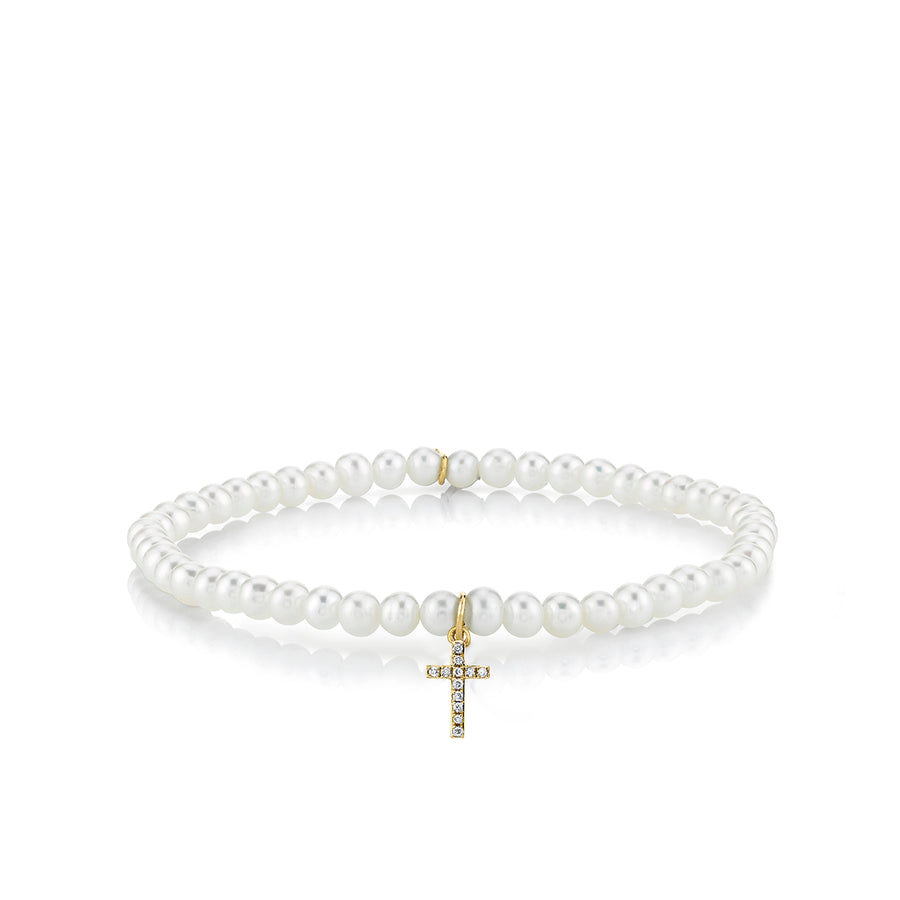 Gold & Diamond Cross on Pearls - Sydney Evan Fine Jewelry