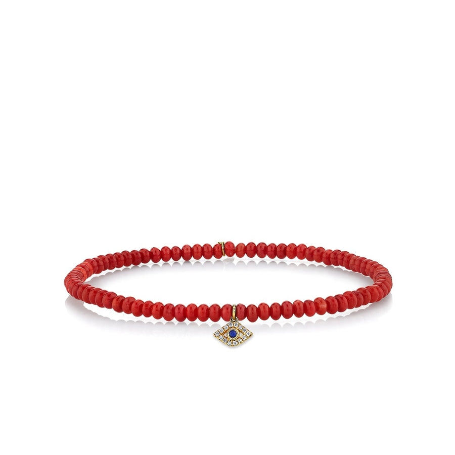 Gold Bezel Sapphire & Diamond Evil Eye on Red Bamboo Coral - Sydney Evan Fine Jewelry