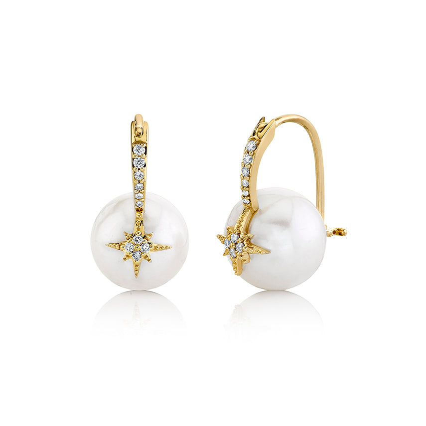 Gold & Diamond Starburst Pearl Earrings - Sydney Evan Fine Jewelry
