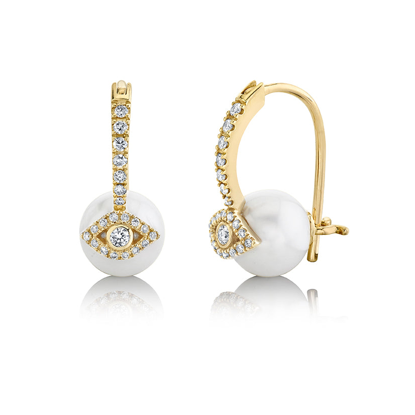 Gold & Diamond Evil Eye Small Pearl Earrings - Sydney Evan Fine Jewelry