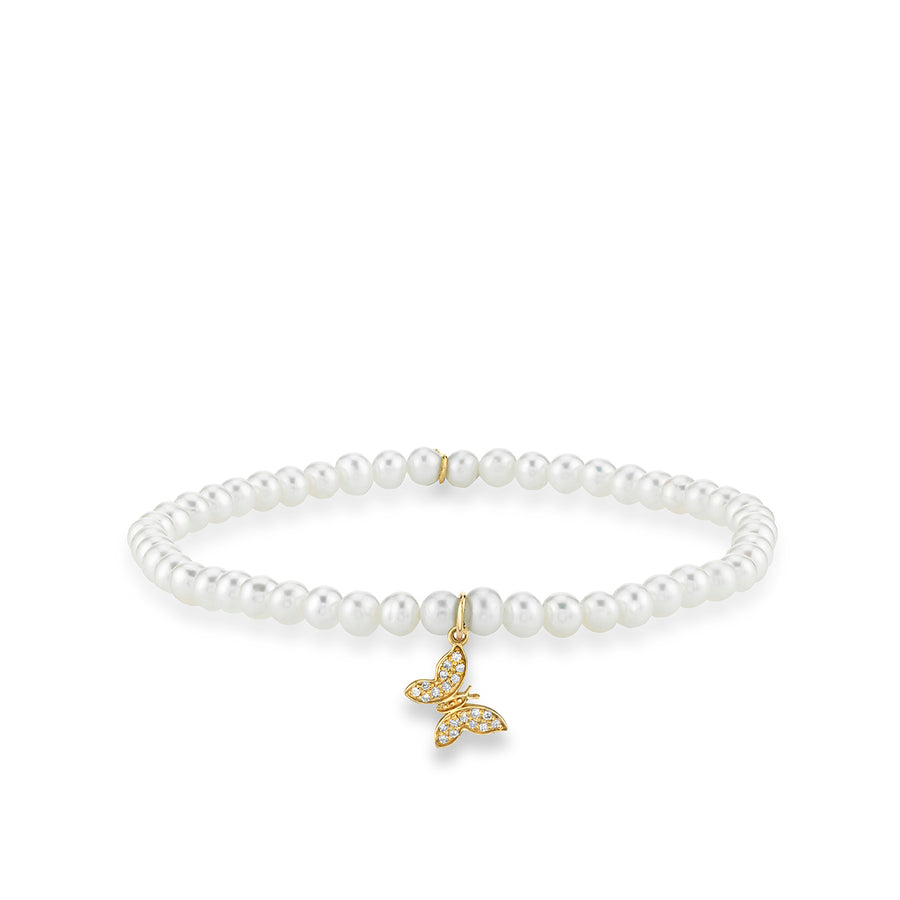 Gold & Diamond Tiny Butterfly on Pearls - Sydney Evan Fine Jewelry