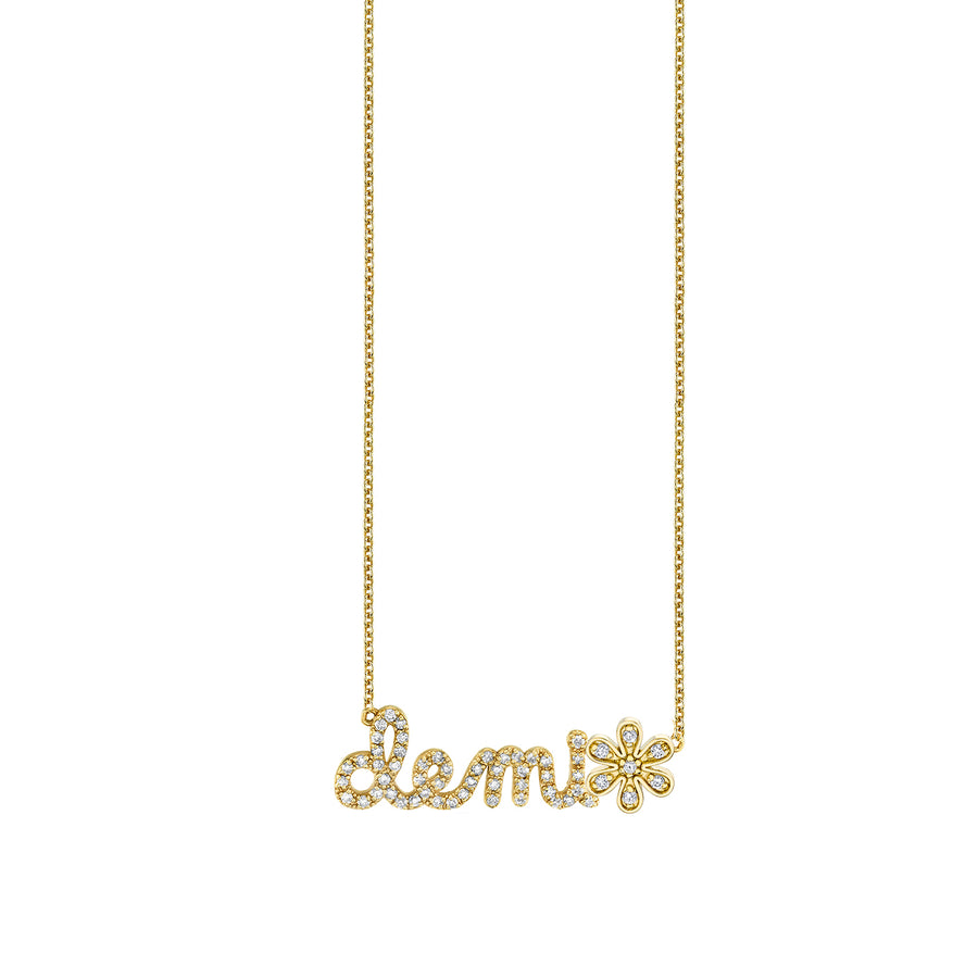 Gold & Diamond Small Custom Script Daisy Icon Necklace - Sydney Evan Fine Jewelry