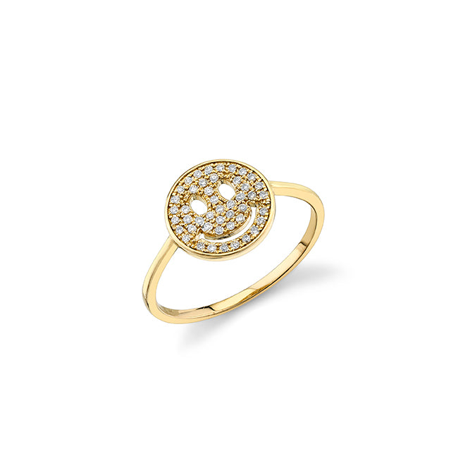 Gold & Pavé Diamond Small Happy Face Ring - Sydney Evan Fine Jewelry