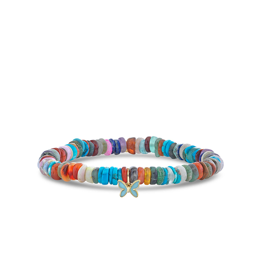 Gold & Enamel Tiny Butterfly on Rainbow Heishi - Sydney Evan Fine Jewelry