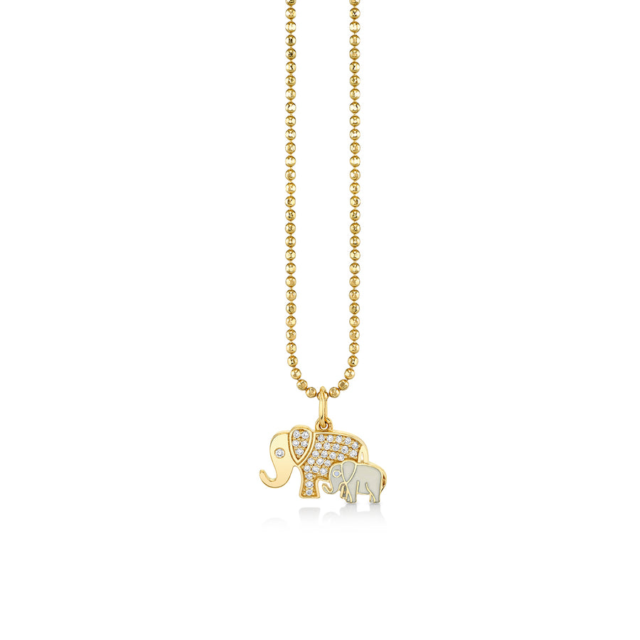 Gold & Diamond Enamel Elephant Family Charm - Sydney Evan Fine Jewelry