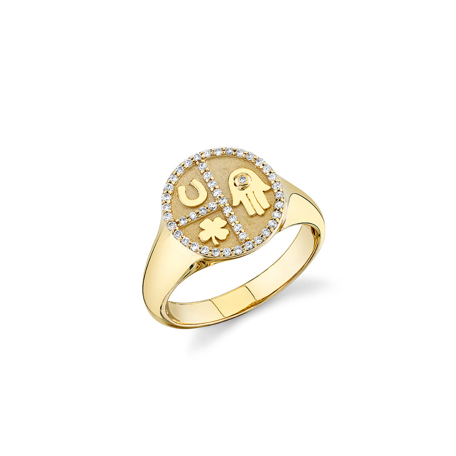 Gold & Diamond Small Disc Tricon Signet Ring - Sydney Evan Fine Jewelry