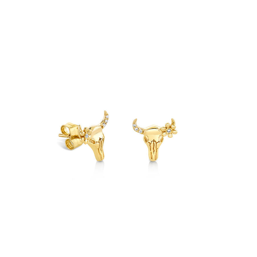 Gold & Diamond Cow Skull Stud - Sydney Evan Fine Jewelry